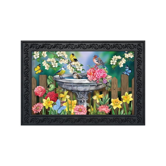 Briarwood Lane Spring Doormat 30x18 Indoor Outdoor Birdbath in Bloom For Spring Doormat