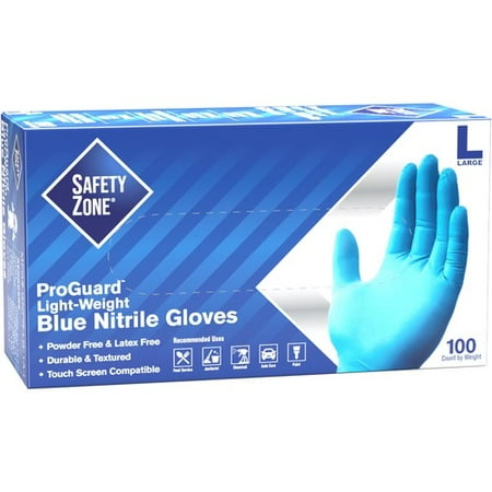 

Safety Zone Powder Free Blue Nitrile Gloves - Large Size - Blue - Powder-free Comfortable Allergen-free Silicone-free Latex-free Textured - For Cleaning Dishwashing Food | Bundle of 10 Boxes