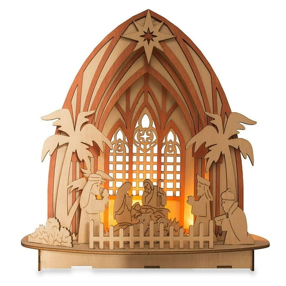 Wooden Nativity Scene Set with LED Lights 11 Inches