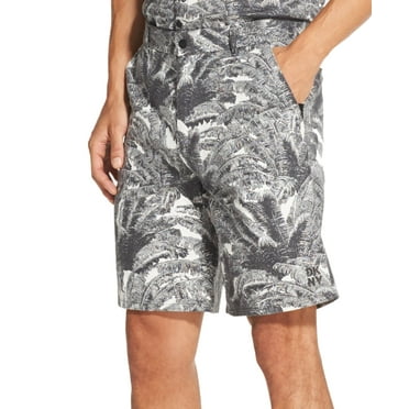Mens Shorts White 9" Palm Tree Floral Print 4-Pocket 32
