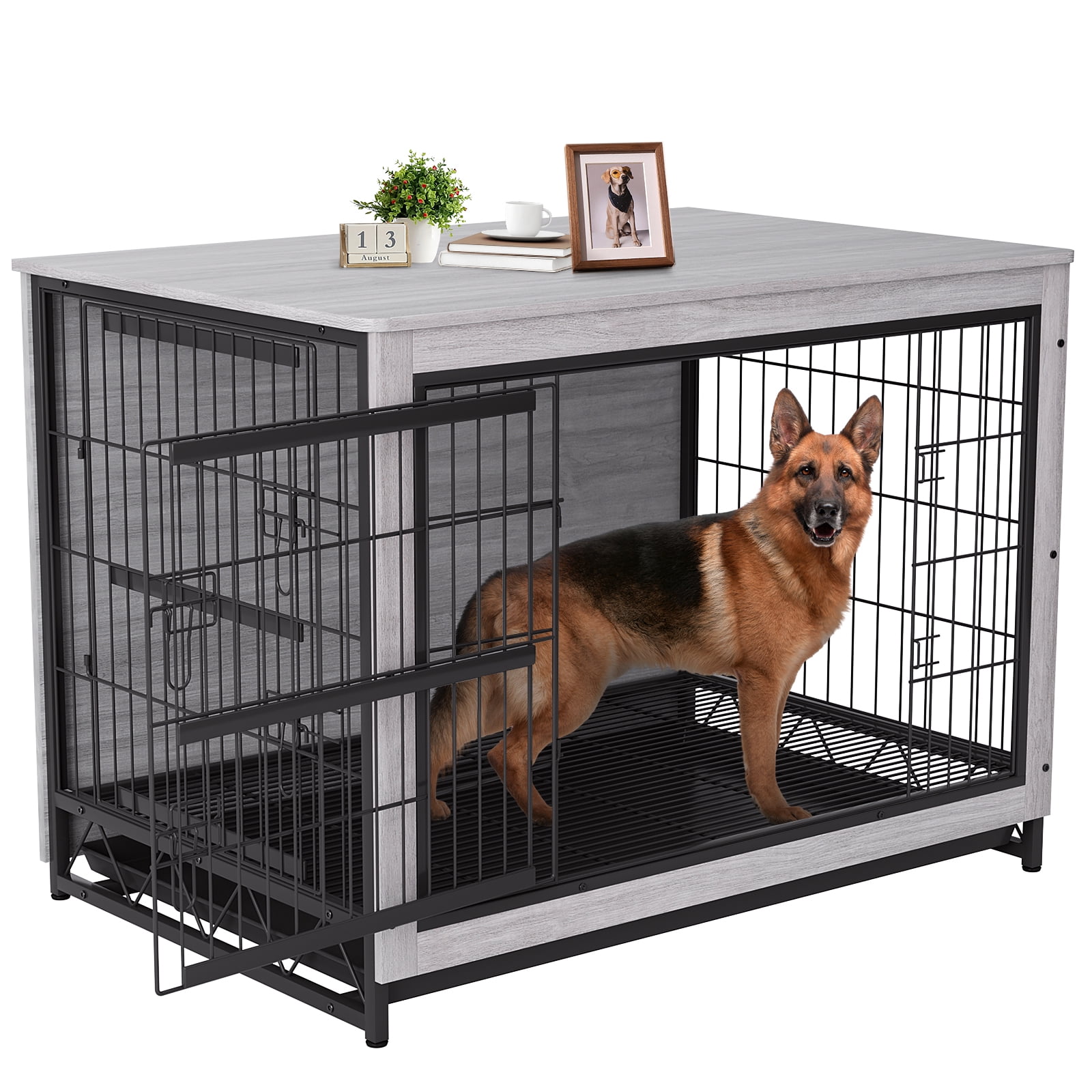 Pirecart 44 inch Wooden Dog Crate Furniture Pet Cage with Removable Tray for Medium, Large Dogs