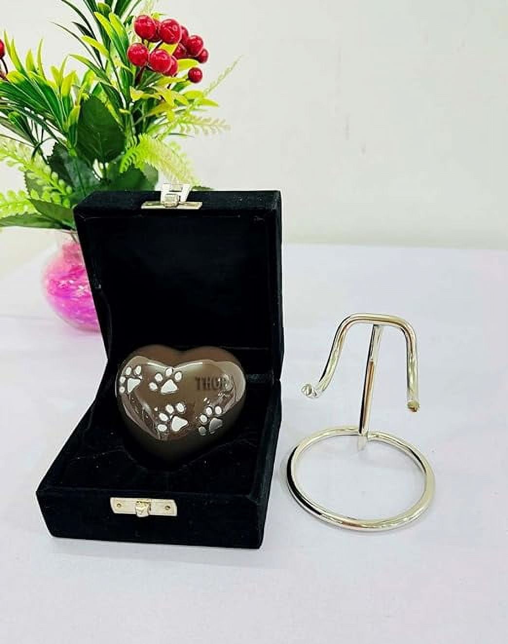 Brown Foot Print Heart Urn Keepsake Cremation Urn for Human pet Ashes Handcrafted Urn Heart Shaped - Perfect for Adults & Infants with Brass Stand 3inch