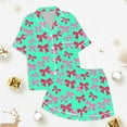 thumbnail image 4 of Tween Satin Pjs Bowknot Printed 2 Piece Set Short Sleeve Button Down Shirts with Shorts Set Summer Pjs for Girls Pjs for Girls Size 10-11 Years, 4 of 4