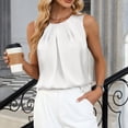 thumbnail image 4 of KIHOUT Women's Casual Solid Color Satin Pleated Round Neck Sleeveless Top Loose Fit Blouse for Daily Work Wear, 4 of 6