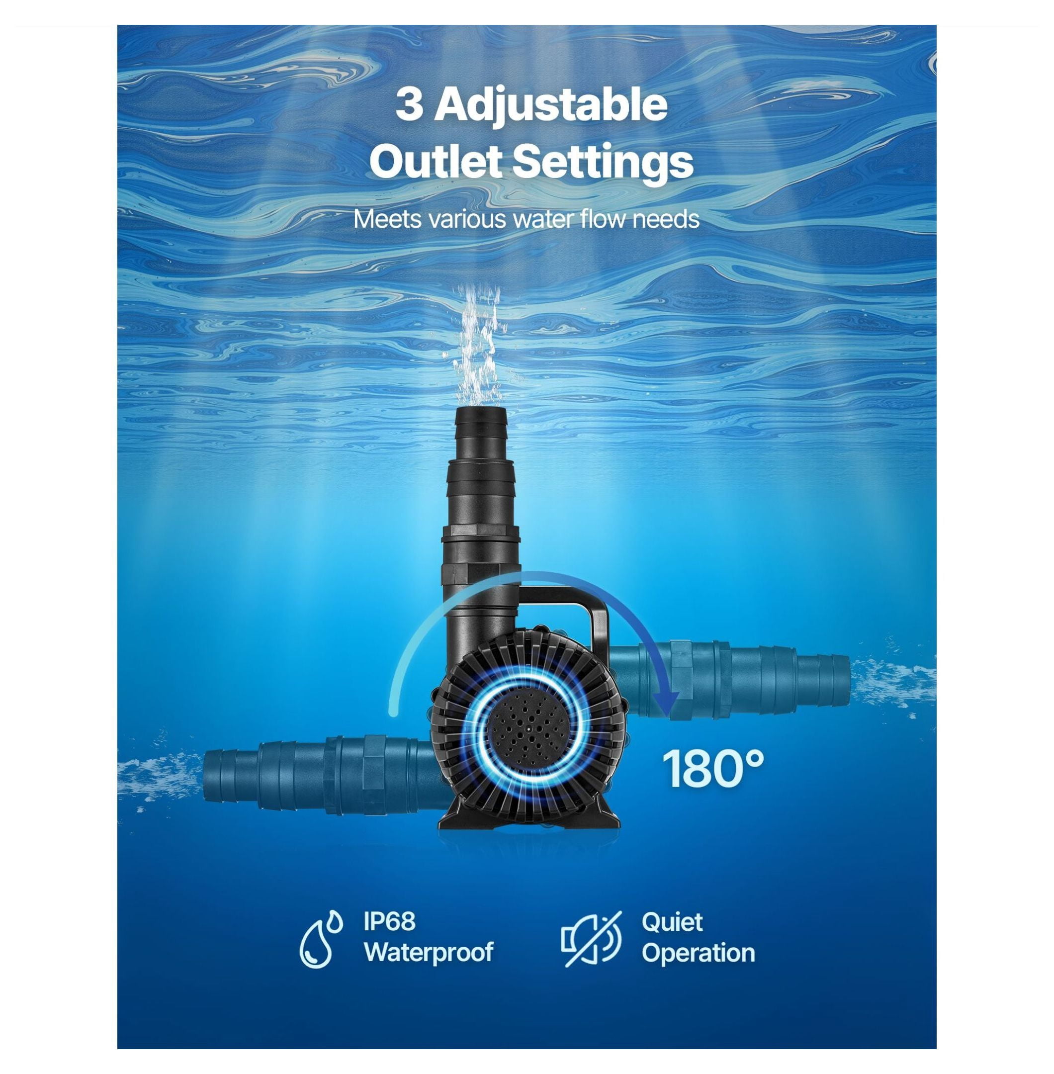 Submersible Water Pump 4500 GPH, 280W Aquarium Pump with 16.4ft Lift, Adjustable Flow, for Pond, Fountain, Waterfall, Fish Tank
