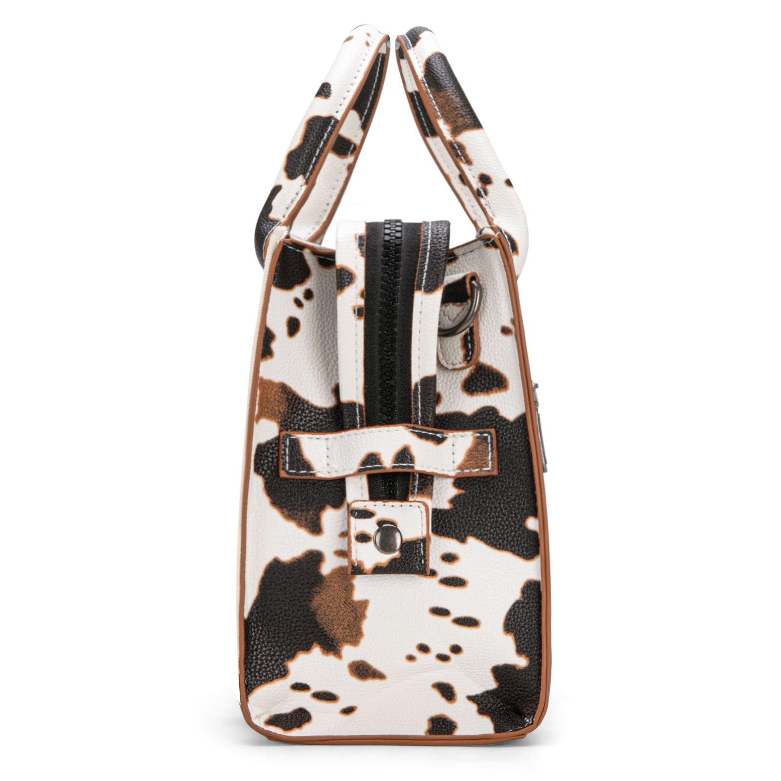 Wrangler Medium Tote Bag for Women Canvas Structured Satchel Purse with Braided Straps Top-handle Handbag with Zipper Pocket, COW-Brown