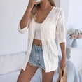 thumbnail image 6 of UVEASISHA Women Short Sleeve Crochet Cardigans Lightweight Summer Boho Kimono Cardigan Open Front Oversized Knit Sweaters White M, 6 of 9