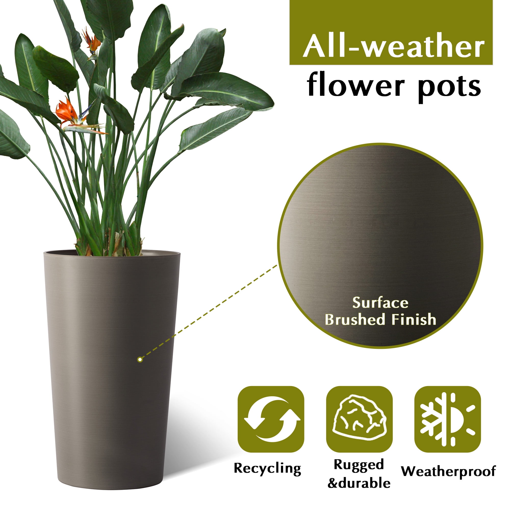 Modern Tall 21.7in Planters 2 Pack for Outdoor Plants