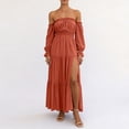 thumbnail image 3 of Squevariel Maxi Dresses for Women Solid Color Off the Shoulder Dress Casual Long Sleeve Summer Dress, 3 of 5