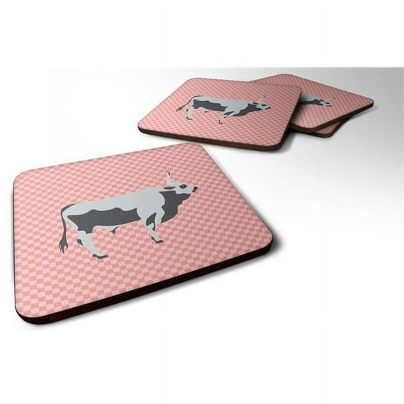 Carolines Treasures BB7824FC Hungarian Grey Steppe Cow Pink Check Foam Coaster, Set of 4