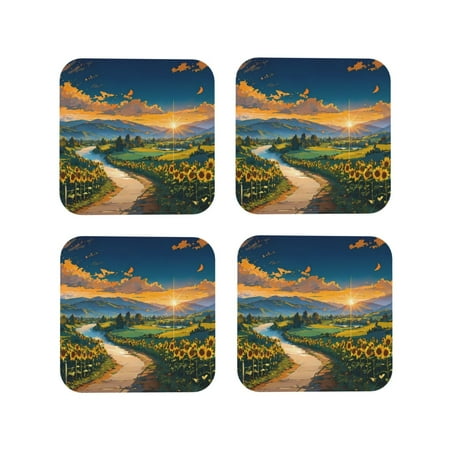 

Leather Coasters with Heat-resistant for Drinks Sunflowers At Sunset Cup Coasters Cup Pad Mat for Tabletop Protection Coffee Table Office Desk and Housewarming Gift