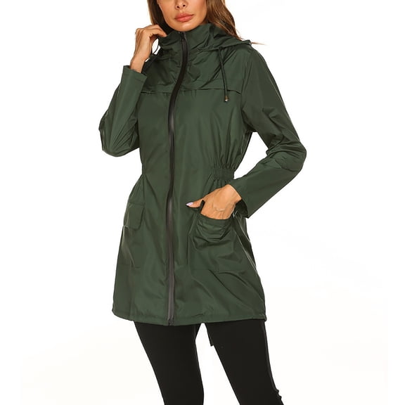 Rain Coat Rain Jacket Women Trench Coat Women Wind Breaker Jacket Womens Rain Coats for Women Women Waterproof Lightweight Rain Jacket Active Outdoor Hooded Raincoat, Dark Green-M