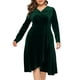 thumbnail image 5 of Vestido de talla grande para mujer Cuello cruzado de terciopelo Cuello en V Cintura alta Drapeado Ma Abanopi Verde/XL, 5 of 5