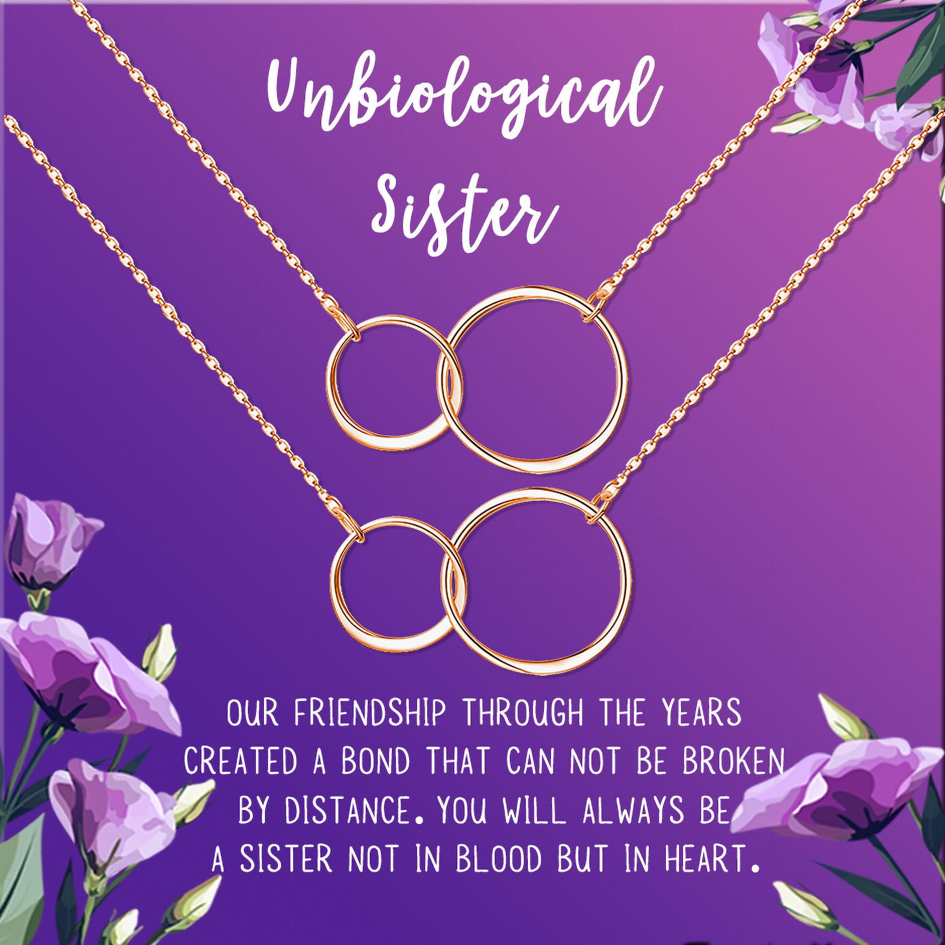 Anavia Unbiological Sister Gift Jewelry, Soul Sister Card Necklace, Sister Best Friend Gift, Big Little Sorority Card Gift-[Two Rose Gold Infinity Double Ring, Royal Purple Gift Card]
