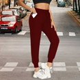 thumbnail image 2 of Sngxgn Women Casual Solid Drawstring Elastic Waist Long Straight Pants(Red,XL), 2 of 7