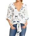 thumbnail image 2 of Women Floral Printed V Neck Half Batwing Sleeve Knotted Hem Top, 2 of 6