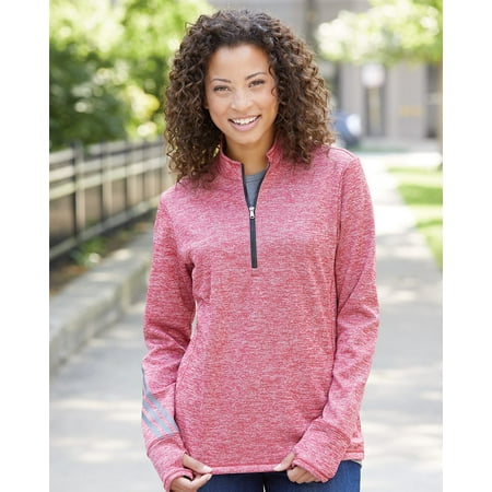Adidas - Women's Brushed Terry Heather Quarter-Zip - Color - Black Heather/ Mid Grey - Size - S