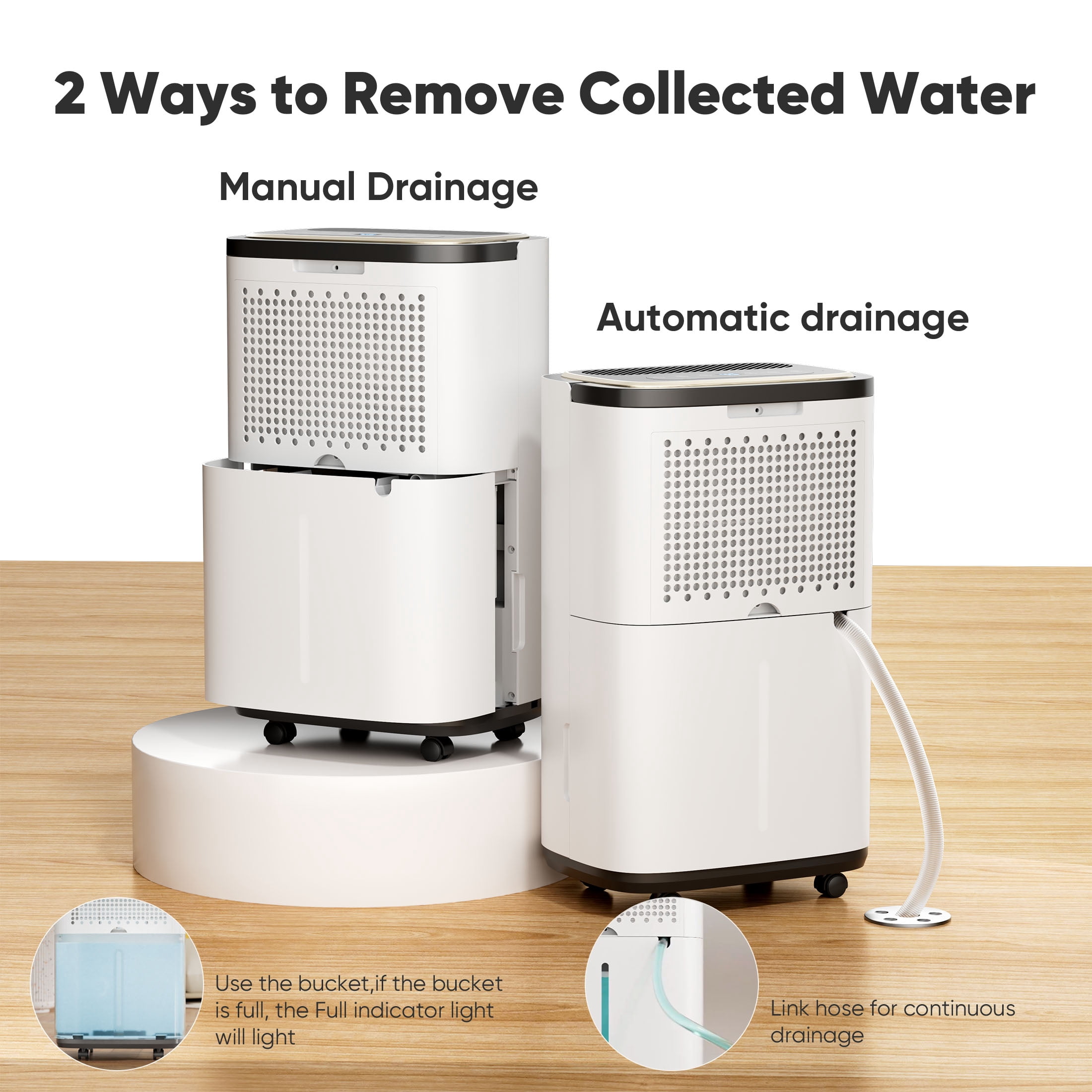 ZUNMOS 9-Pint Home Dehumidifier with Smart Humidity Control and 24-Hour Timer, 2,100 Sq. Ft. Coverage with Handle, Wheels and Drain Hose