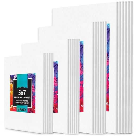 24-Pack Canvas Boards for Painting, 5"x7" 8"x10" 9"x12" 11"x14" Cotton Primed Canvases