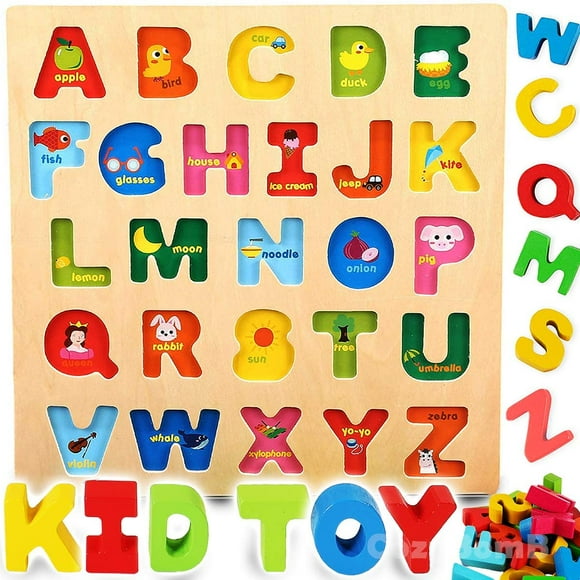 Coogam Casse-Tête en Bois Alphabet – Plateau de Tri des Lettres ABC Blocs Montessori Jeu d'Association Casse-Tête Éducatif Jouet d'Apprentissage Précoce Cadeau pour Enfants d'Âge Préscolaire