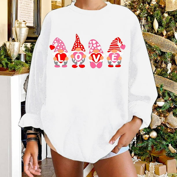 Women s Sweatshirt Valentines Day Clearence Valentine s Day Trendy Women s Casual Long Sleeve Printed Ladies Sweatshirts Tops Je White L