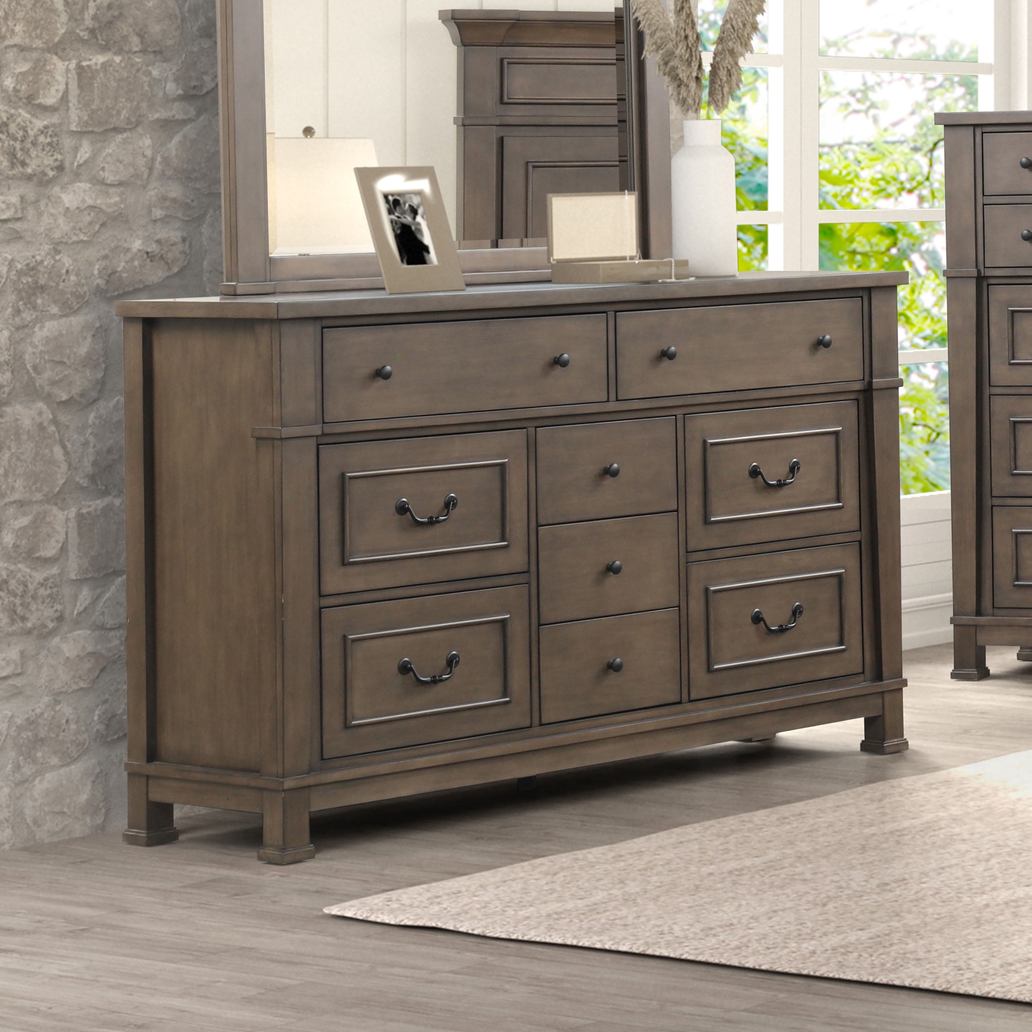 Furniture of America Northfield 9-Drawer Solid Wood Bedroom Horizontal Dresser, Dark Walnut