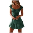 thumbnail image 1 of PVCS Femmes Col Carré Vintage Imprimé Floral Été Manches Courtes Plage Mini Robe, 1 of 8