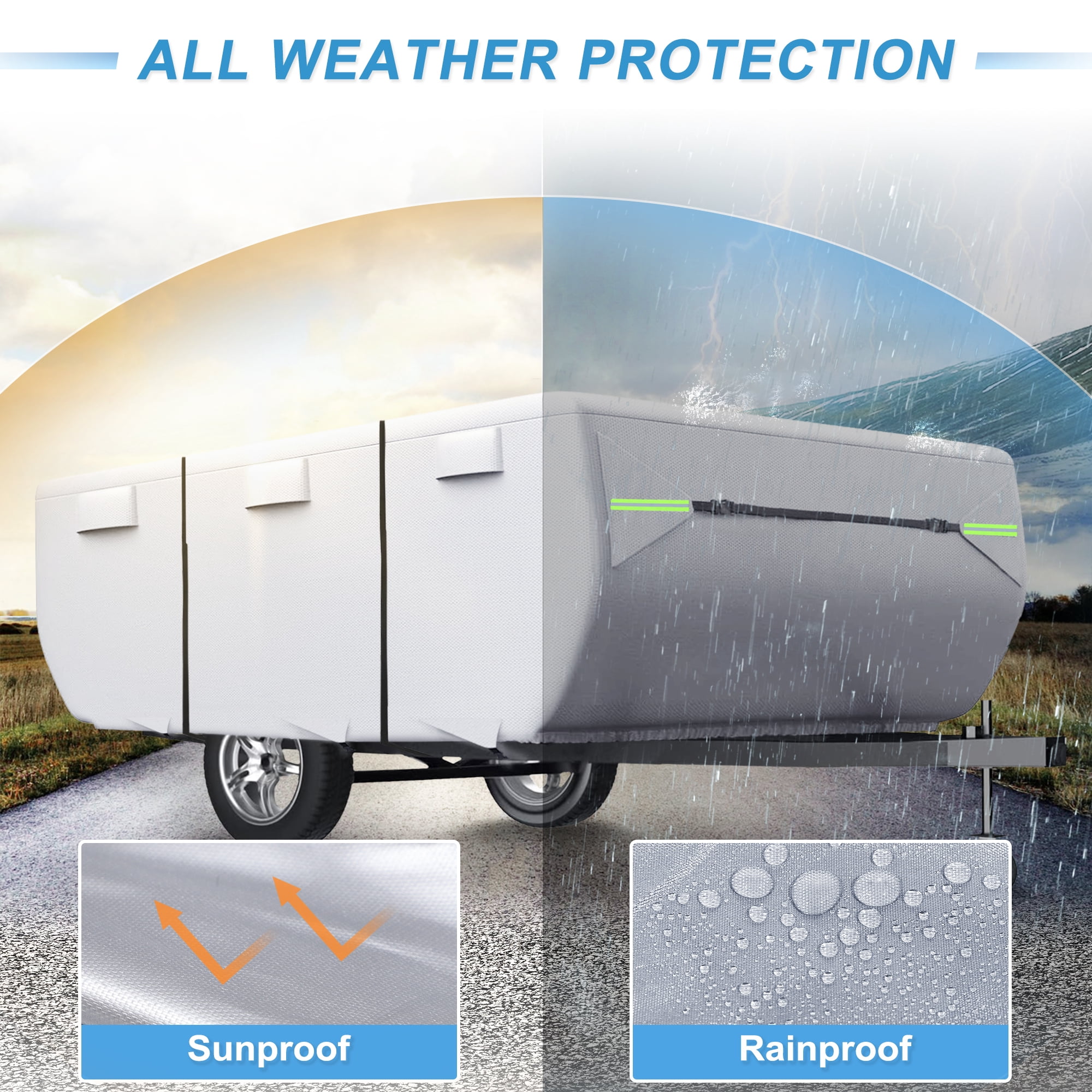 Unique Bargains Pop-up Camper Trailer RV Cover with Straps Vents Silver 208" x 86" x 43"