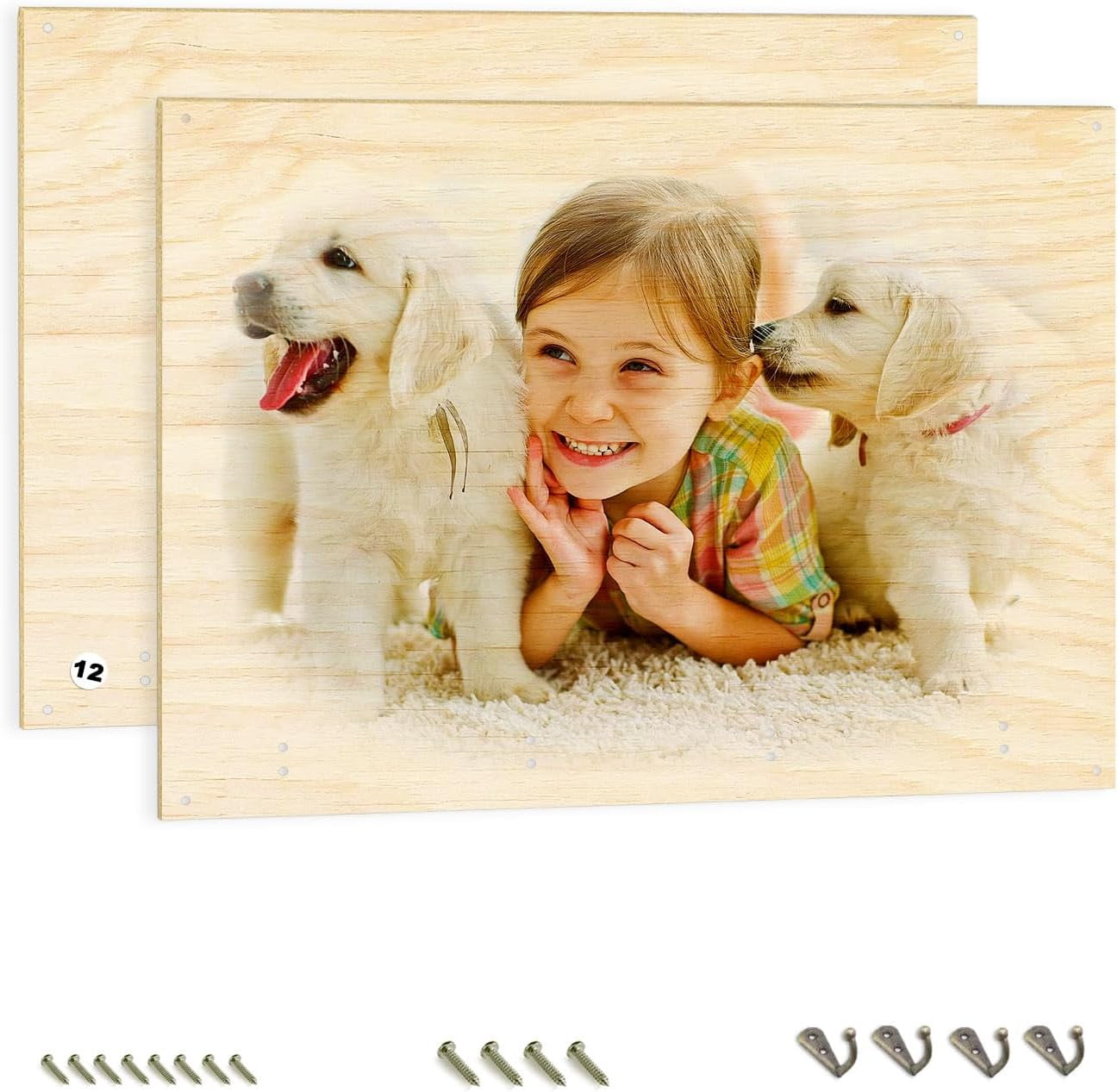 FEFEFW-Sublimation Wood Photo Blanks, 11.8" x 15.7" Unfinished Wood Hanging Board with Hooks for Home Decor, Heat Transfer DIY Design
