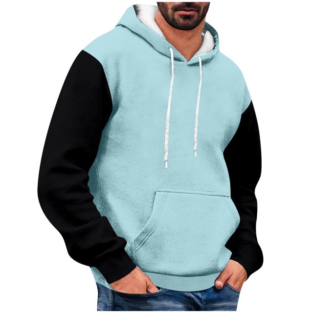 Yuyuzo Hoodies for Men Fleece Lined Long Sleeve Pullover Hooded Color Block Sweatshirt with Pockets