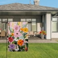 thumbnail image 3 of Amhnf Linen Garden Flag Floral Art Design Pink Orange Red Purple Flowers Green Leaves Decorative Banner For Home Outdoor Garden Yard Decor 12x18 inch, 3 of 5