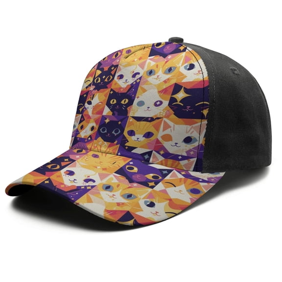 Design Pattern Baseball Cap – Stylish Spliced Design Adjustable Trucker Hat with Full Print Front & Brim, Breathable Cotton Blend Snapback for Sports, Travel & Daily Wear