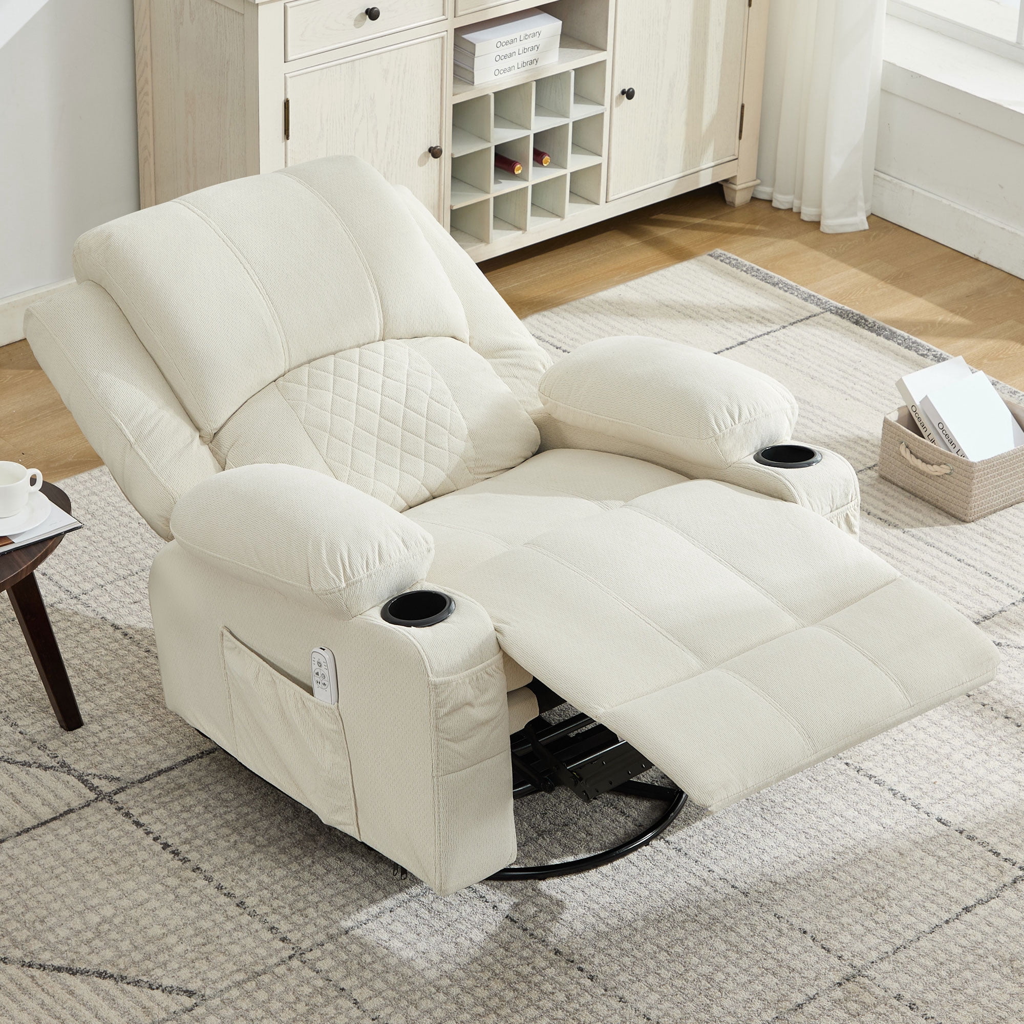 JONPONY Kneading Massage Rocker Recliner Chair with 4-Point 3D Kneading Massage and Heat Ergonomic Lounge Chair for Living Room with Rocking Function and 2 Cup Holders, USB Charge Port,Beige