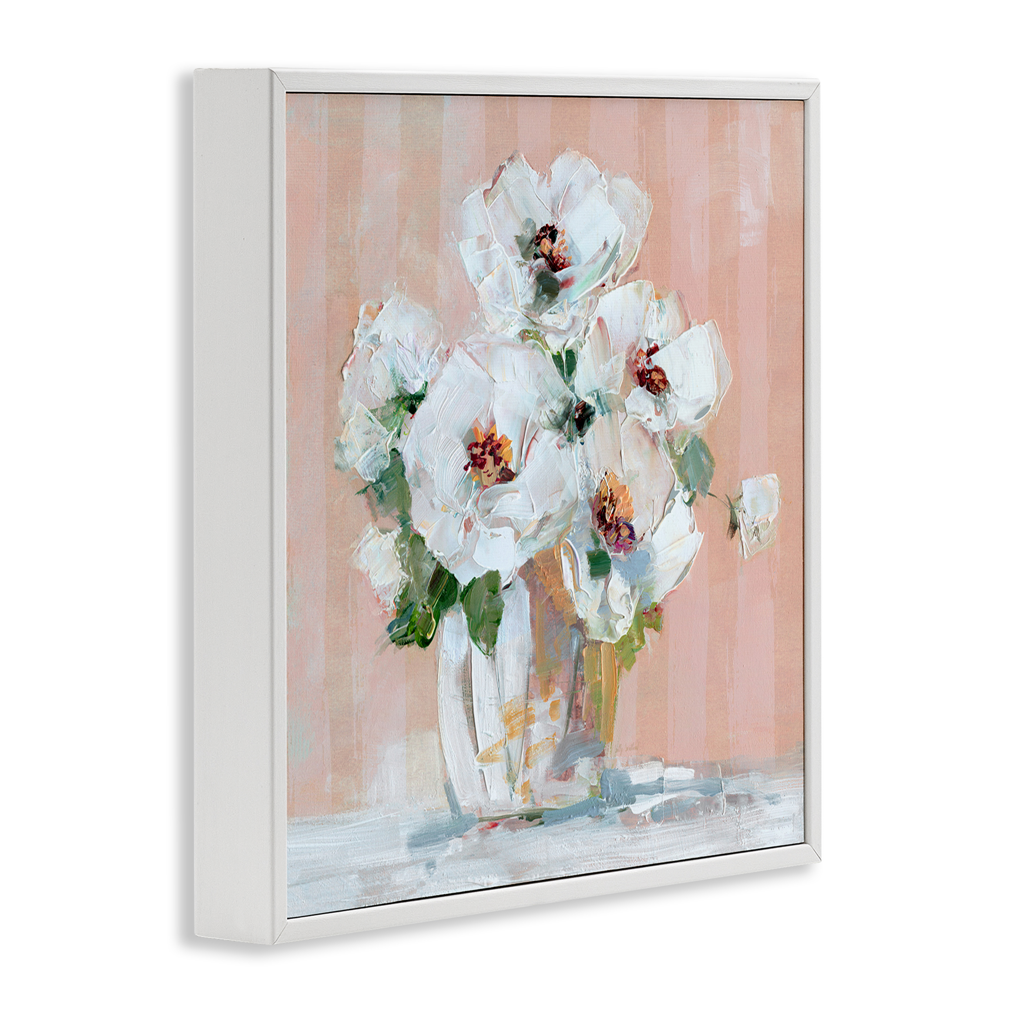 Stupell Industries White Poppies on Pink Botanical & Floral Painting White Framed Art Print Wall Art, 17 x 17