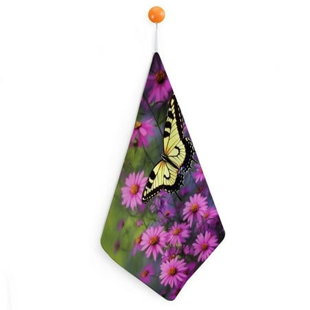 

Autua Butterfly Flowers Purple Quick Dry Hand Towels with Loop 11.8x11.8in for Kitchen and More 1pcs