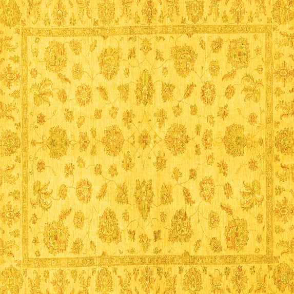 Ahgly Company Machine Washable Indoor Square Oriental Yellow Traditional Area Rugs, 5' Square