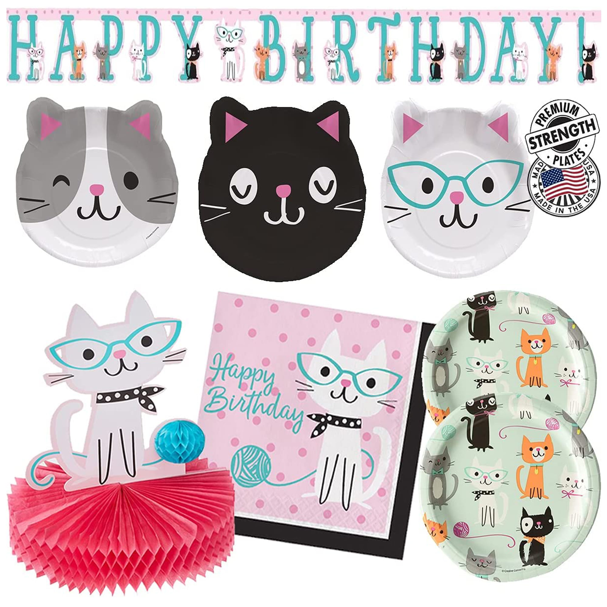 PURRFECT Party Birthday Party Plates and Napkins Cat Themed Party Decorations 