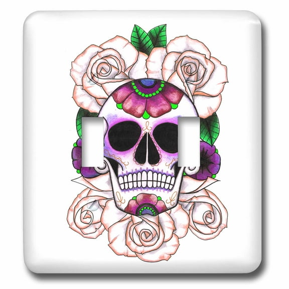3dRose, Sugar skull. Roses., double toggle switch