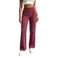 thumbnail image 3 of Otvok Women Ribbed Lounge Trousers, Elastic High Waist Slim Fit Flare Casual Pants for Daily Street Outfits, 3 of 7