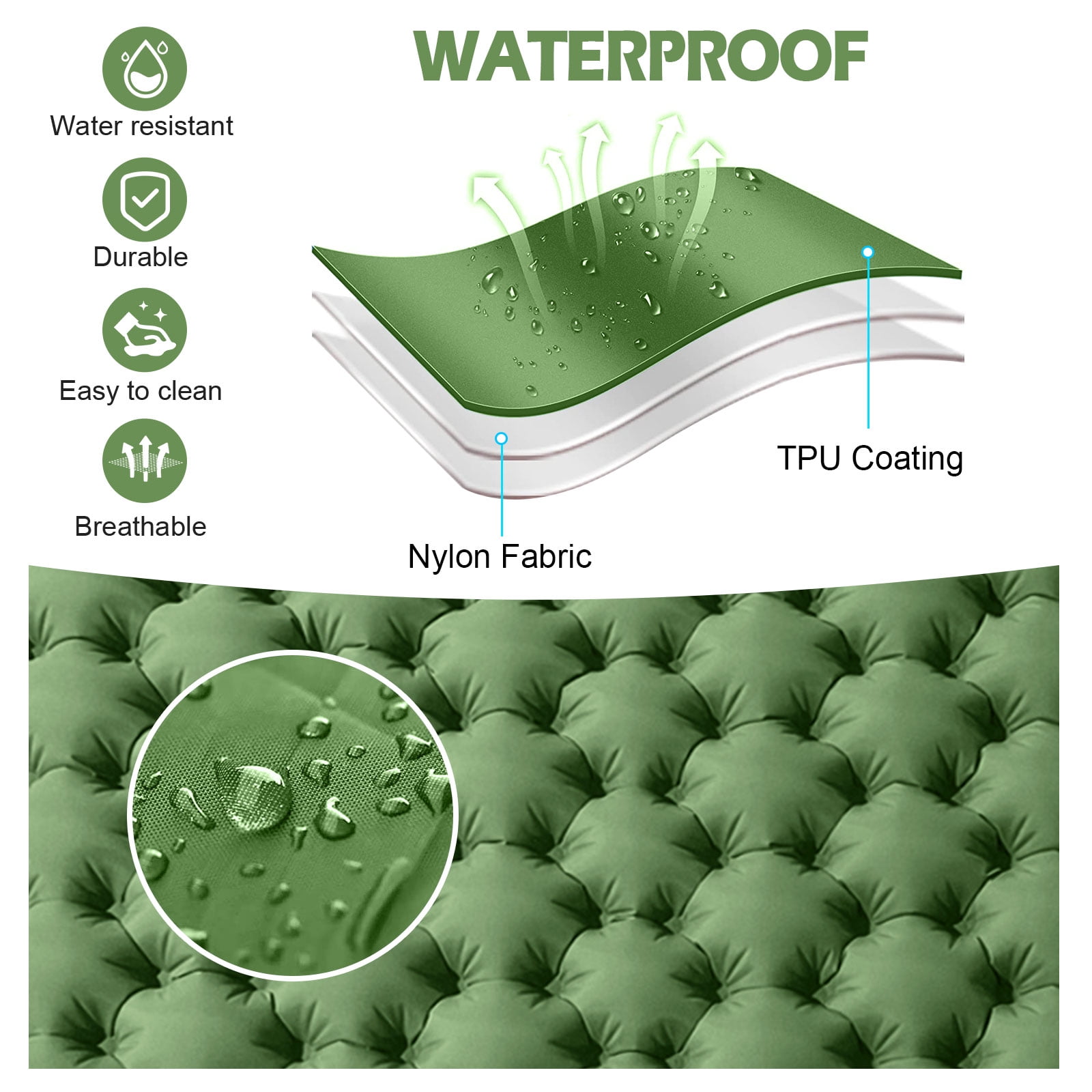Eurhowing Double Sleeping Pad 4" Thick, 2 Person Inflatable Camping Mat with Foot Pump & Pillow, Portable Air Mattress for Backpacking Hiking Tent Travel, Green