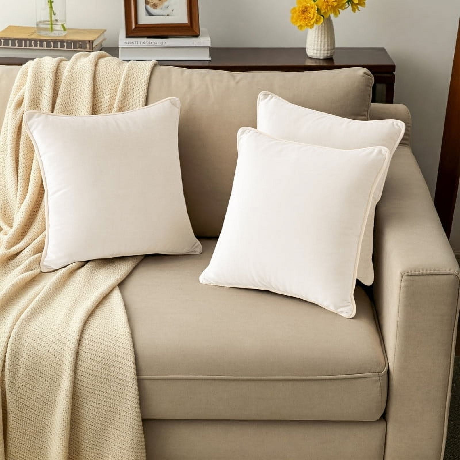 A1HC Set of 2 Luxurious Soft Velvet Throw Pillow Covers Only, 24"x24", Cream, Decorative Cushion Covers with Hidden YKK Zipper for Sofa or Bed