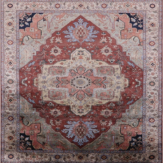 Ahgly Company Indoor Square Mid-Century Modern Chestnut Brown Oriental Area Rugs, 7' Square