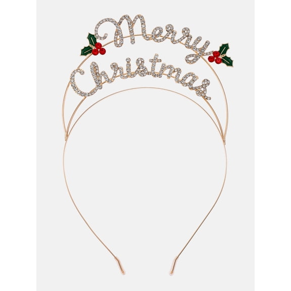 Holiday Time Holiday Women's "Merry Christmas" Metal Headband, Gold/Multi, 1 Piece, One Size Fits Most