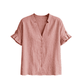 thumbnail image 3 of Women's Button Down Shirts Short Puff Sleeve Dressy Tops Casual Loose Fit Cotton Linen Tshirts 2026 Pink M, 3 of 8