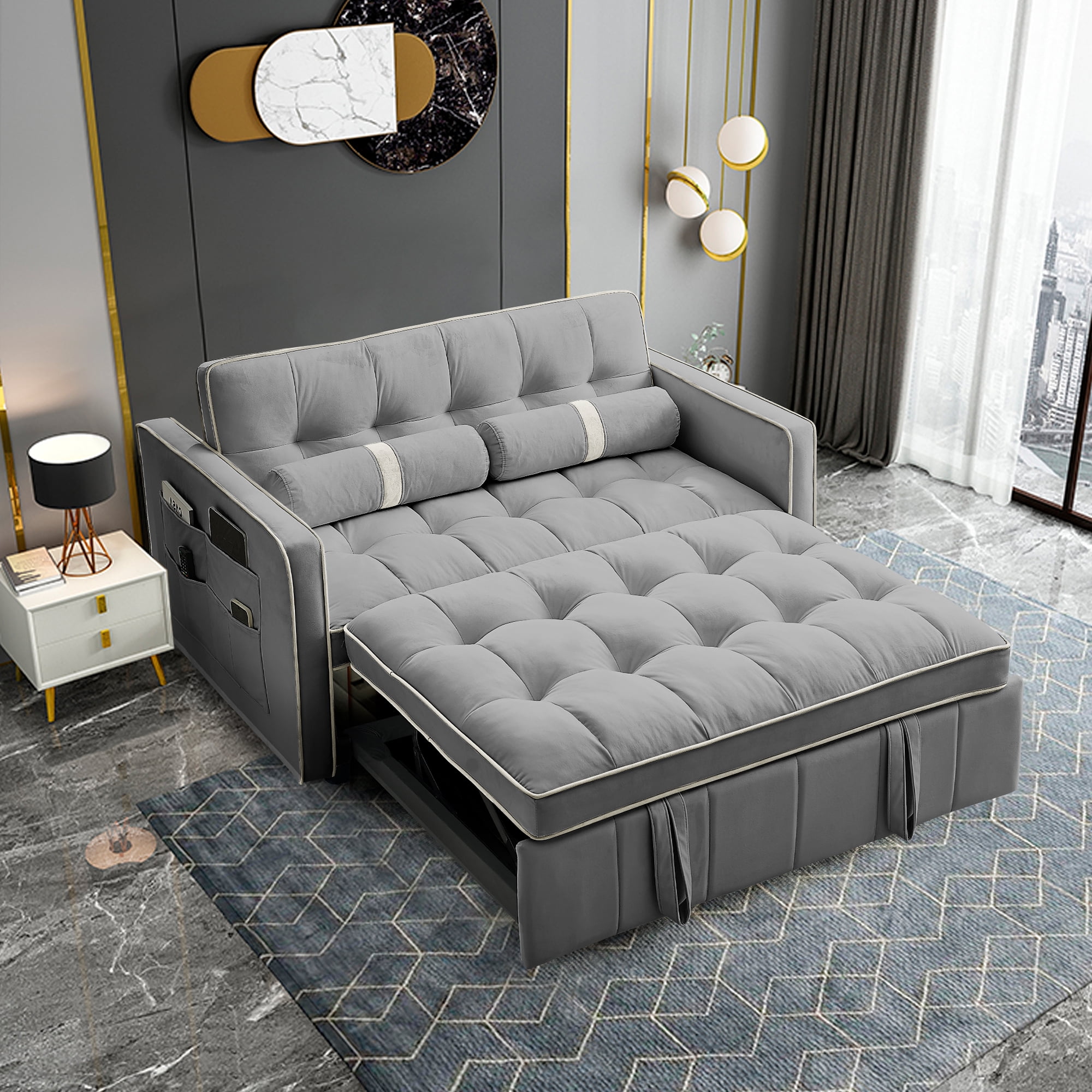 rester deformation fritid KINFFICT Futon Sofa Bed, Convertible Sleeper Sofa Bed with Pull Out Couch,  Modern Velvet Loveseat Sleeper, Small Couch for Living Room, Gray -  Walmart.com