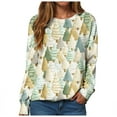 thumbnail image 4 of Kaprioy Sweatshirts for Women Long Sleeve Shirt Pullover Tops Colorful Christmas Tree Gift Graphic Holiday Crewneck Fall Fashion Clothing Light Green, XXL, 4 of 6