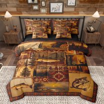 Homewish Big Pike Fish 7-Piece Twin Bedding Sets,Rustic Lake House Bedding Comforter Set,Hunting And Fishing Sheet Sets For Boys Teens,Ultra Soft Home Decor Reversible