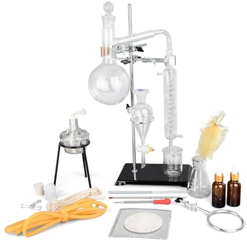 500ML Essential Oil Extraction Distillation Apparatus with Essential Oil Extraction Maker Organic Chemistry Lab Glassware Equipment for Home School Laboratory$$Other