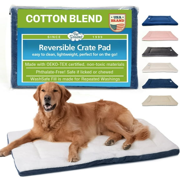 Pet Dreams Dog Crate Pad - Washable Kennel Mat, Crate Pads for Dog Cages, Non-Toxic, Flat Indoor Cat Bed, Fits iCrate 18, 24, 30, 36, 42, 48 Inches Denim, Large, 36"