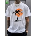 thumbnail image 2 of Men's Blue Cotton T-Shirt with Tropical Palm Tree Sunrise Graphic – Casual Short Sleeve Summer Tee for Outdoor and Casual Attire, 2 of 3